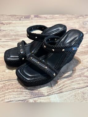 Women’s White House Black Market Studded Rope Wedge Sandals Size 7